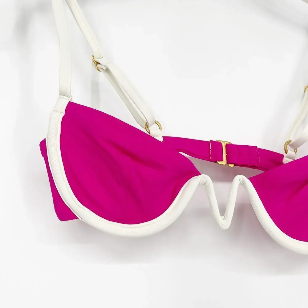 L*Space Nico Underwire Bikini Top Bougainvillea & Cream Hot Pink Size XS NEW